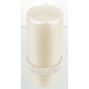 Pl Kremowy Świeca Crystal Opal Pearl Walec Duży F7