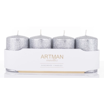 Pl Świeca 4-Pack Brokat Srebrny