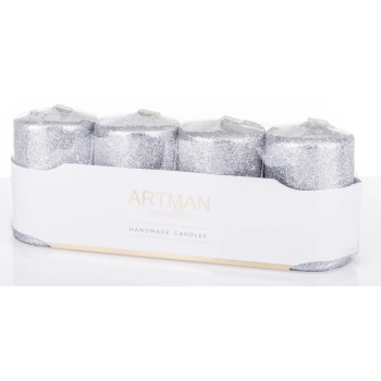 Pl Świeca 4-Pack Brokat Srebrny