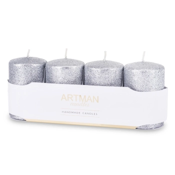 Pl Świeca 4-Pack Brokat Srebrny