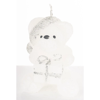 Pl Świeca Figurka Teddy Świąteczny Biały