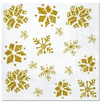 Pl Serwetki Glitter Snowflakes Gold