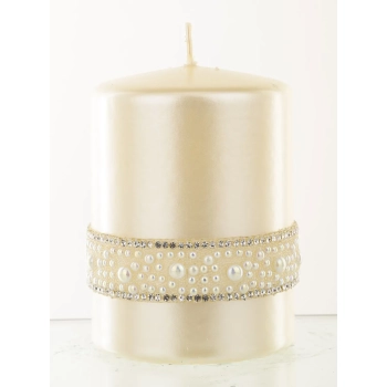 Pl Kremowy Świeca Crystal Opal Pearl Walec Mały F7