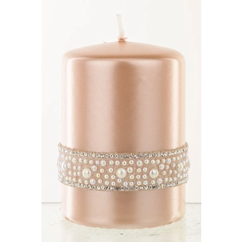 Pl Rose Gold Świeca Crystal Opal Walec Mały Fi7
