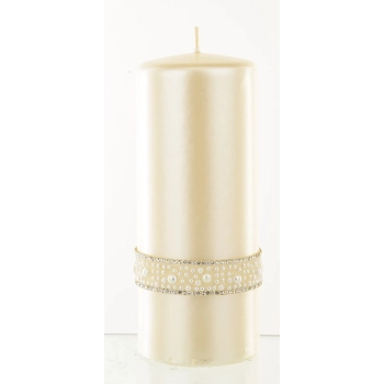 Pl Kremowy Świeca Crystal Opal Pearl Walec Duży F7