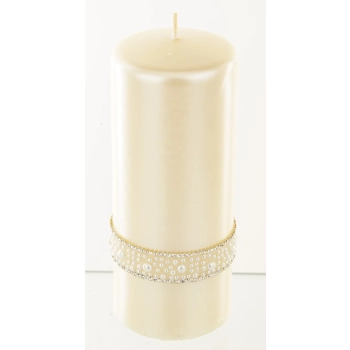 Pl Kremowy Świeca Crystal Opal Pearl Walec Duży F7