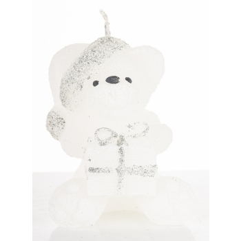 Pl Świeca Figurka Teddy Świąteczny Biały