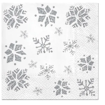 Pl Serwetki Glitter Snowflakes Silver
