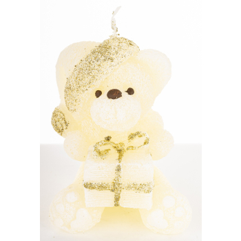 Pl Świeca Figurka Teddy Świąteczny Kremowy