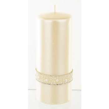 Pl Kremowy Świeca Crystal Opal Pearl Walec Duży F7