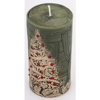 Pl Świeca Walec Średni Xmas Room Zieleń Szampan