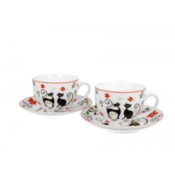 Pl 2 Filiżanki Ze Spodkami Koty Etno 280Ml